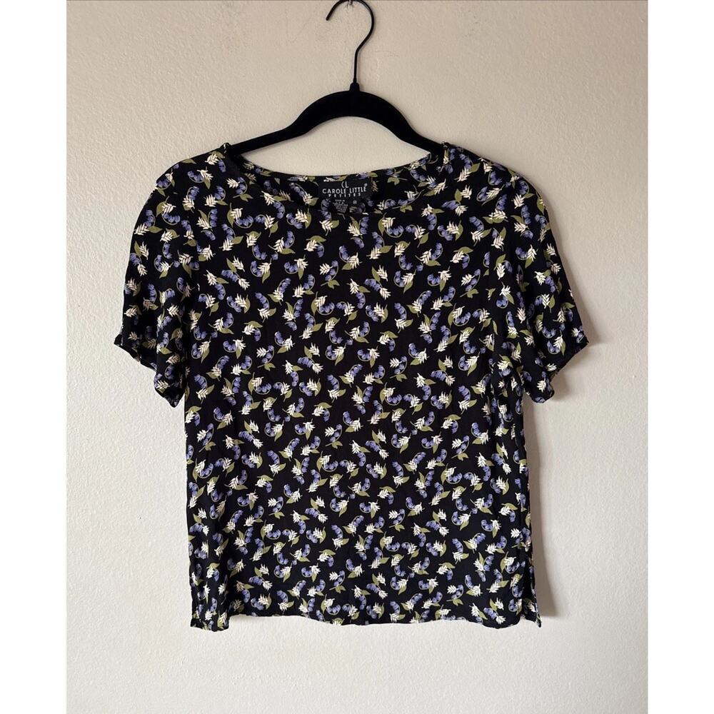 Carole‎ Little Purple Floral Top Women’s Petite Size 8P Blouse Short Sleeve VTG
